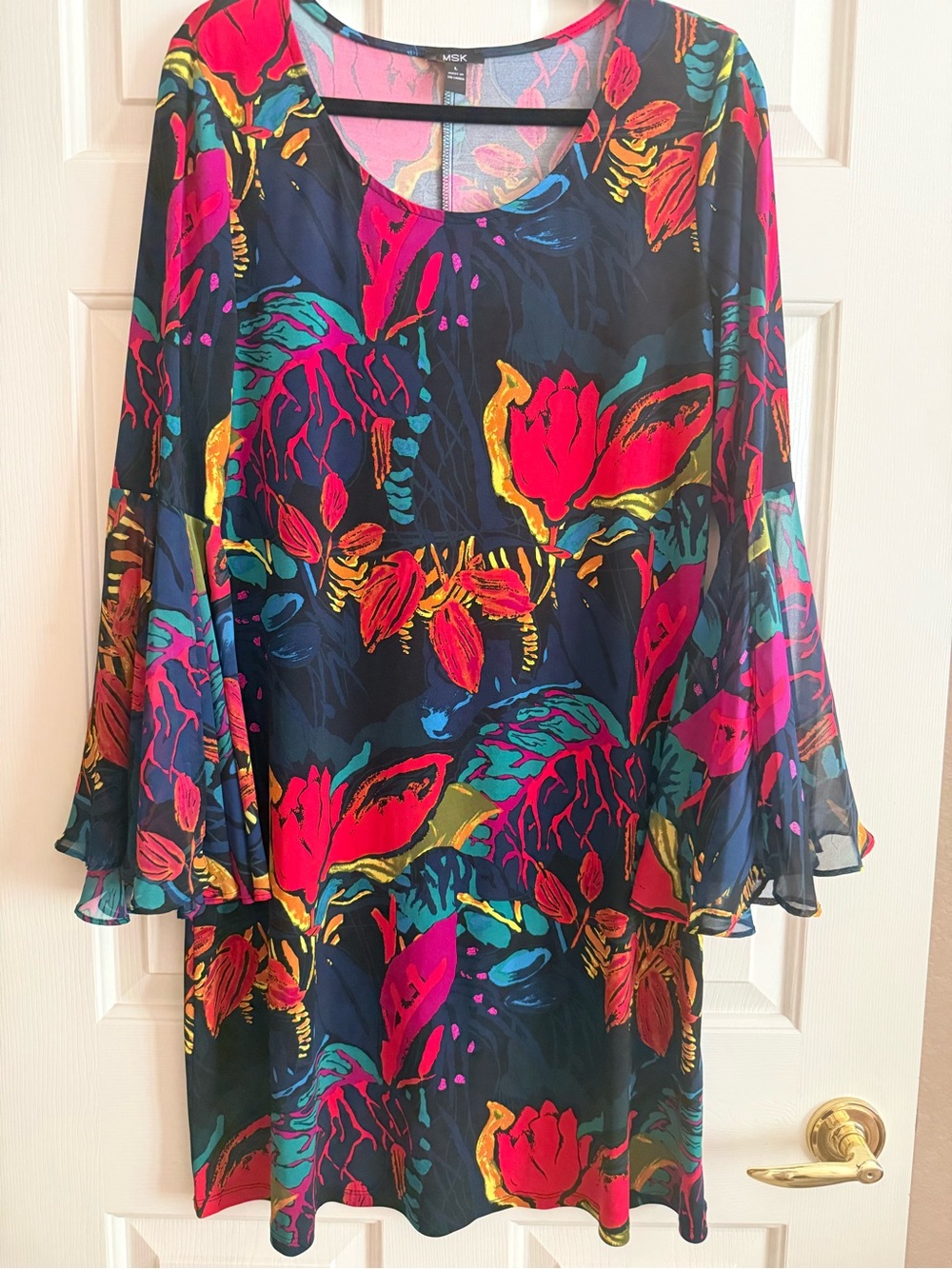 Kensie Large Lush Floral Bell Sleeve Dress Bold Multicolor